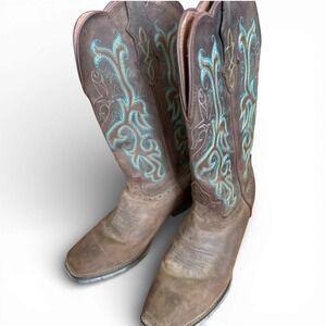 Justin Boots Womens Size 8.5B Brown Leather Square Toe Cowboy Boots
